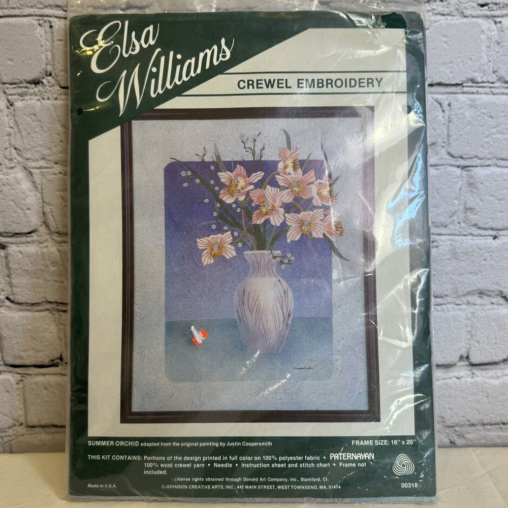 Elsa Williams Crewel Embroidery Kit Summer Orchid #00318‎ 16x20 UNOPENED